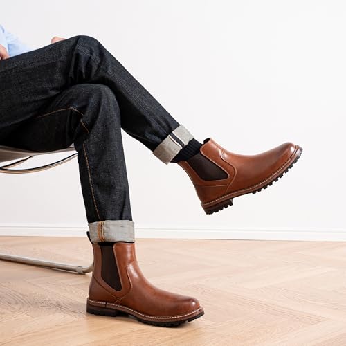 Jousen Chelsea Boots Casual Slip On Ankle Waterproof Mens Boots(AMY8406 brown 11.5)2