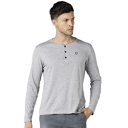 Image of Urbano Fashion Men's Solid Henley Neck Slim Fit Full Sleeve Cotton T-Shirt