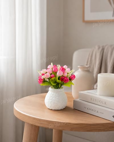 Image of Divyakosh Artificial Flower Peony Bunch with Plastic Vase for Home Decor, Small Pink Peonies Flower Arrangement with Vase, Flower Vase, Home Decoration Items for Living Room, Aesthetic Home Decor
