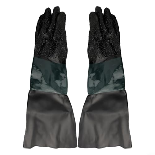 Gants de sablage de 65,5 cm, gants de protection pour sablage, gants de travail robustes avec manchette longue et matériau PVC doublé de coton, pour sabler
