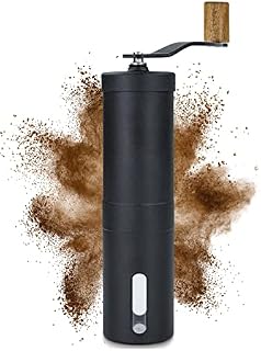 Lambda Coffee Ręczny młynek do kawy ze stali nierdzewnej i bezstopniowym ceramicznym mechanizmem mielącym. Młynek do espresso wykonany ręcznie z drewna z stożkowym mechanizmem mielącym. Precyzyjna regulacja stopnia