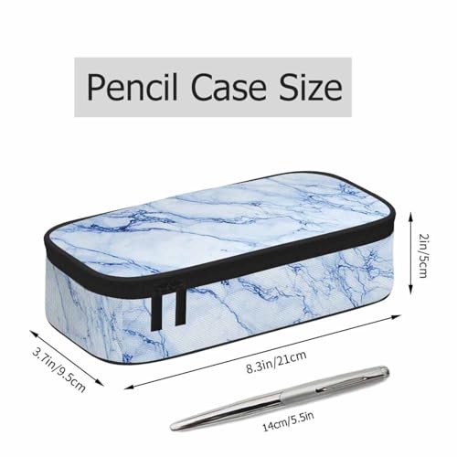 Image of Blue Marble Pencil Holder Bag Abstract Stone Floor Granite Stripe Texture Pencil Case College Office School for Teens Boy Girl