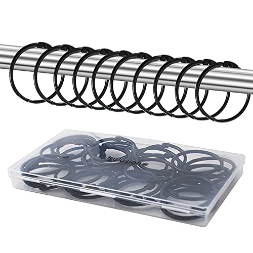 36pcs Shower Curtain Rings, Rust-Resistant Metal Round Shower Hooks for Bathroom Rod Curtains, Changing Room, Windows, Home Decoration, Movable Clasp (Black)