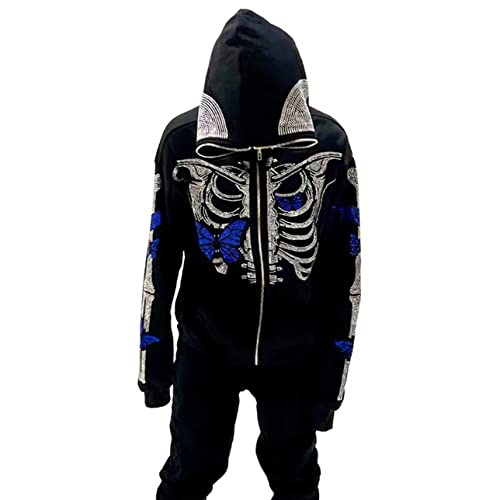 Sudadera con capucha de manga larga con cremallera para mujer Y2k Goth Harajuku Punk Vintage Star estética de gran tamaño, Negro 14, XL Cover