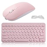 Pink Wireless Bluetooth Keyboard and Mouse Set, Multi Device Keyboard and Mouse for iPad, Slim and Portable, Continuous Endurance, QWERTY UK Layout for Android/IOS/Windows/MAC