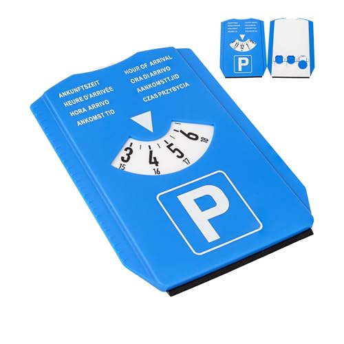 Disco de aparcamiento con rascador de hielo, 1 pieza, en azul, ocho idiomas, juego de parquímetro con medidor de dibujo de neumáticos y chip de carro de la compra, para coche, camión, autocaravana