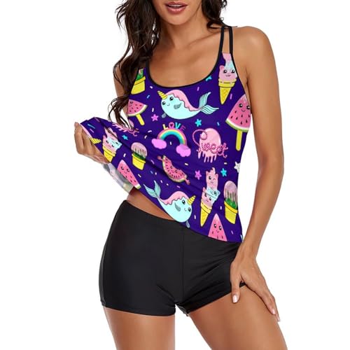 Maillot de Bain Tankini Femme avec Short Bikini Grande Taille Robe de Plage - 2