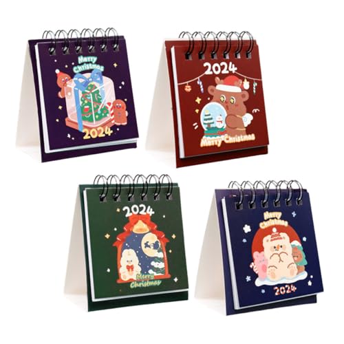 EXQUIMEUBLE 4個クリスマス卓上カレンダー種 かわいいミニデスクカレンダー 安定スタンド付き スケジュール管理とオフィス 自宅のデスク装飾に