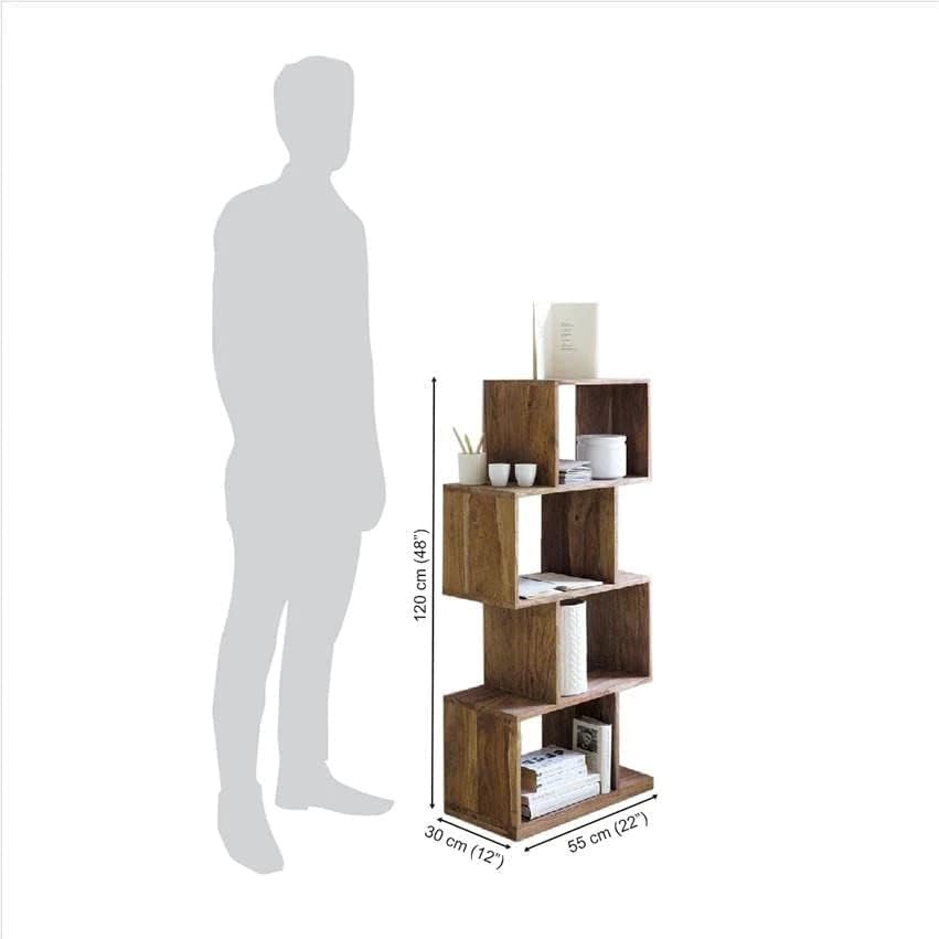 Image of HITHOS Solid Sheesham Wood Book Shelf | 4-Tier Wooden Open Bookcase with Display Rack for Home and Office | Multipurpose Storage Organizer Shelf (Natural Finish)