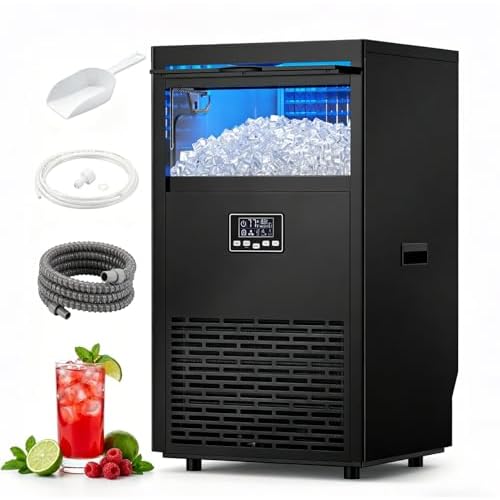 Electactic Commercial Ice Maker Machine, 80Lbs/24H Under Counter ice Machine with 24 Hours Timer & LCD Panel, 28lbs Storage, Self-Cleaning Freestanding Ice Maker for Home, Bar, Restaurant, O