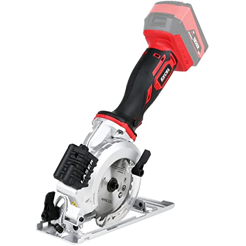 Excel 18V Cordless 115mm Mini Circular Saw (Battery & Charger Not Included) - No-Load Speed 4500/min - Soft Grip - Rip Guide Locking & Laser - Dust Port