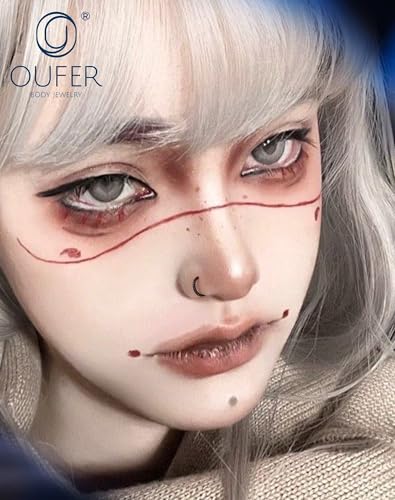 OUFER 20g Halloween Nose Rings Hoops, Black Hoop Nose Rings for Women, 316L Surgical Steel Hinged Segment Clicker, Daith Earrings Rook Tragus Helix Lip Piercing Jewelry 6/7/8mm2