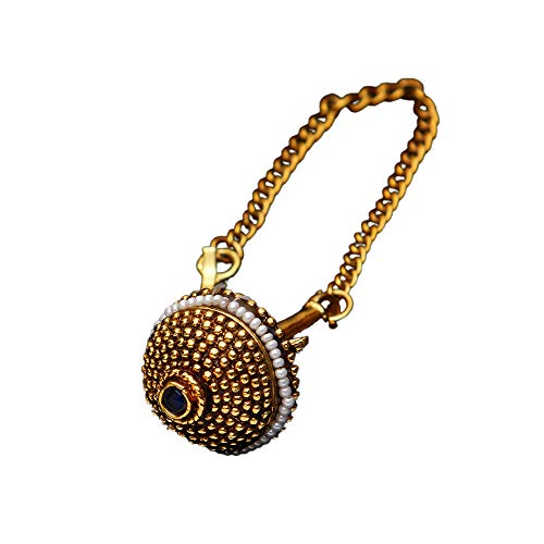 GemsOnClick Rajasthani Tradycyjna Borla Maang Tikka pozłacana ozdobiona rubinem, szmaragdem, perłą, najnowszy bogaty projektant Rajwadi modna biżuteria ślubna dla dziewcząt i kobiet, Kamień, Niebieski