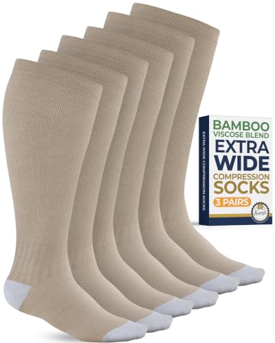 Image of Pembrook 3 Pairs Plus Size Compression Socks Wide Calf - Bamboo Viscose Compression Socks for Women Wide Calf