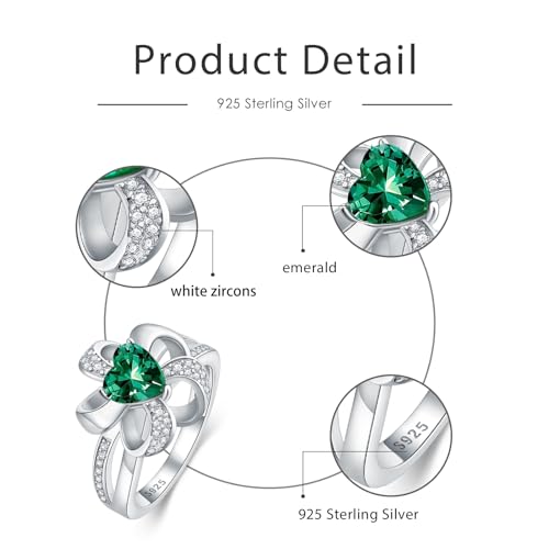 Emerald Ring 925 Sterling Silver Flower Ring 6.5X6.5mm Heart Shape Green Emerald Engagement Ring for Women3