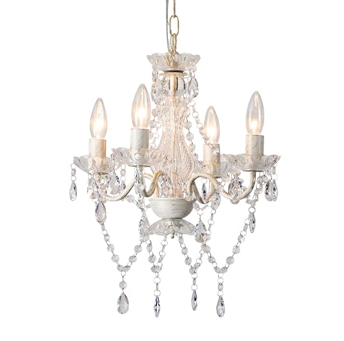 LaLuLa White and Gold Chandelier French Country Chandelier Lighting Mini Acrylic Crystal Chandelier 4 Light Modern Chandelier Lighting for Bedroom