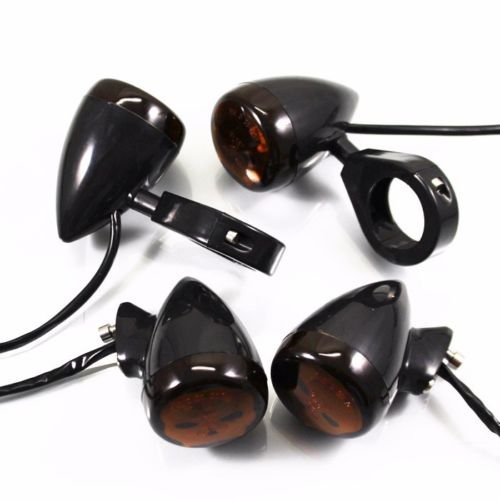 BHYShop 39mm 41mm Fork Clamp Skull Motorcycle Turn Signal Light Lamp Indicator For Harley Honda Kawasaki Suzuki Yamaha Cruiser Chopper Custom (Black)