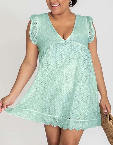 Image of California Romper Dress with Shorts and Pocket Solid Color California Lace Dress Romper Summer V-Neck Short Skirt
