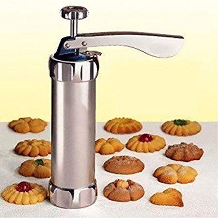 Biscuit Maker Stainless Steel Kitchen Press for Noodles and Snacks Sev Grater Cookies Maker Decorating Gun Kitchen Baking Pastry Tools Set with 20 Interchangeable Blades (Set of 1)