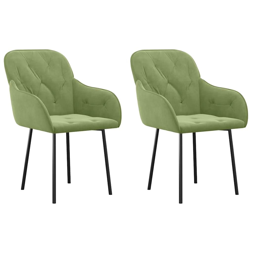 2 Pezzi Sedie da Pranzo Verde Chiaro in Velluto Morbido con Struttura Metallica Robusta, Design Elegante per Soggiorno e Cucina, Comode con Braccioli e Schienale Imbottiti,