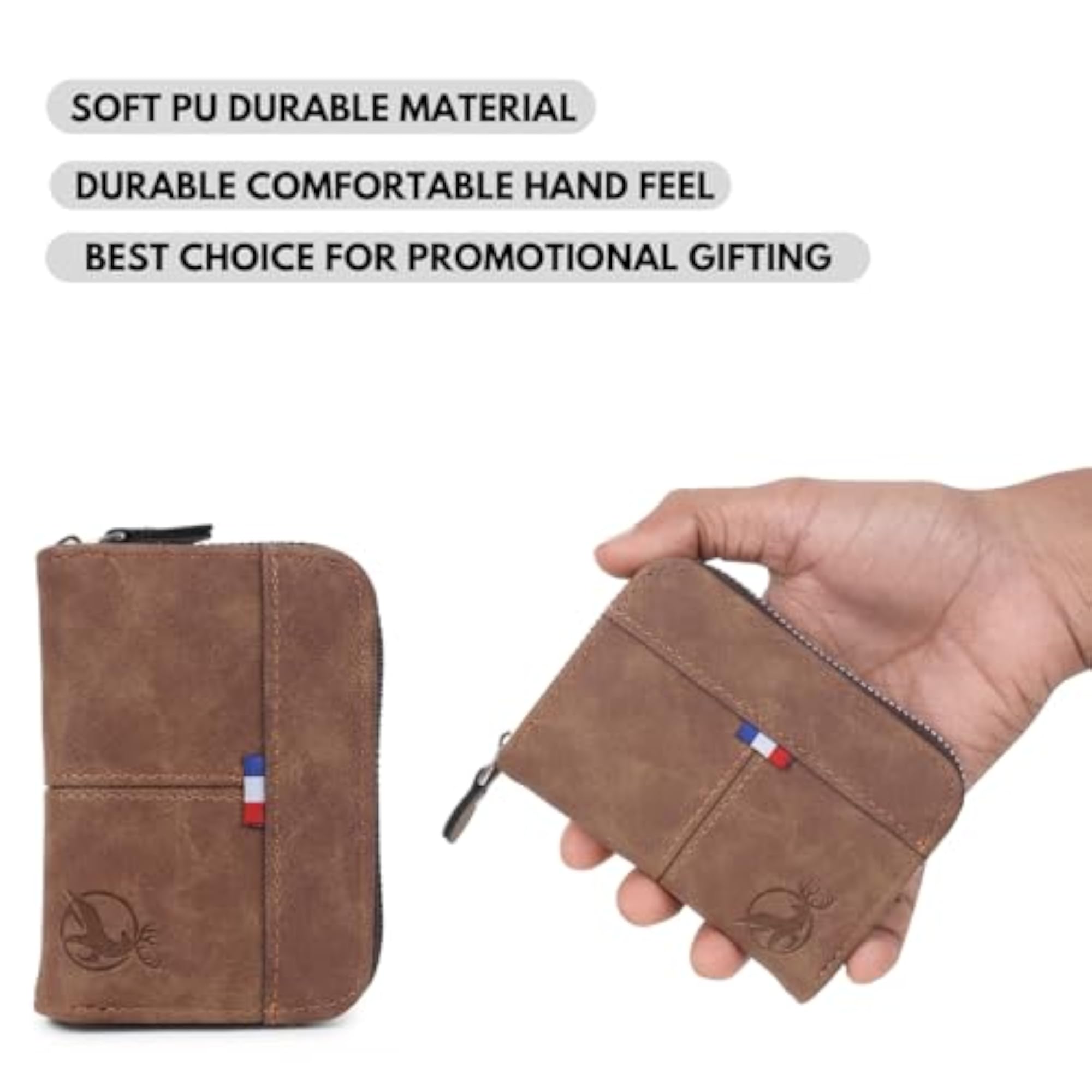 PU Leather Zipper Card Holder with 9 Card Slots