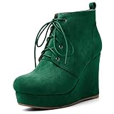 AUMOTED Women's Wedge Ankle Boots Round Toe Lace up 10 CM High Heels for Party Prom Wedding Dress Shoes Suede Green US Size 9