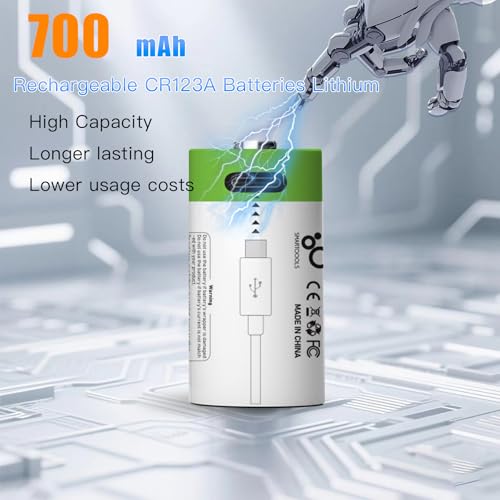 Lankoo 4pcs CR123A Battery CR17345 Battery, USB/Type-C CR123A Rechargeable Batteries, High Capacity 3.7V 2500mWh 700mAh Cycle Times up to 1200x with Charging Cable - Thumbnail 3