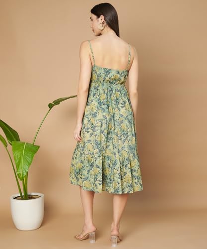 Image of COTLAND Fashions Breathable Cotton Printed A-Line Midi Dress for Women
