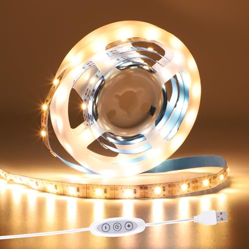 MUSUNIA USB LED Strip 5V 2M warmweiß 2700K Dimmbar TV LED Hintergrundbeleuchtung Flexible LED Band mit Selbstklebend für Schlafzimmer Zuhause DIY Beleuchtung