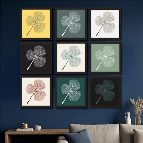Image of NoWorries Wall Botanical Leaf Wall Art Frames Set of 9 | Modern Minimalist Plant Prints with Frames | Abstract Nature Gallery Wall Decor | Framed Posters for Living Room, Bedroom Staircase Office Aesthetic Home Decoration