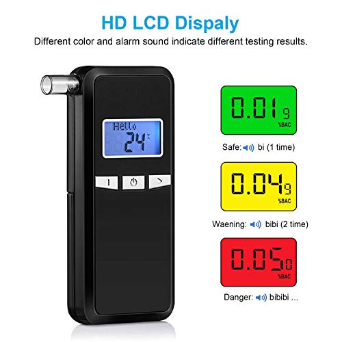 Breathalyzer, Portable Breathalyzer Alcohol Tester with Digital Breath Alcohol Tester with Blue Backlight LCD Display for Personal & Professional Use with 5 Mouthpieces