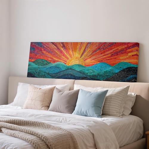 Tableau mosaïque coloré XINBAO coucher du soleil, toile panoramique salon 40x120cm sans cadre