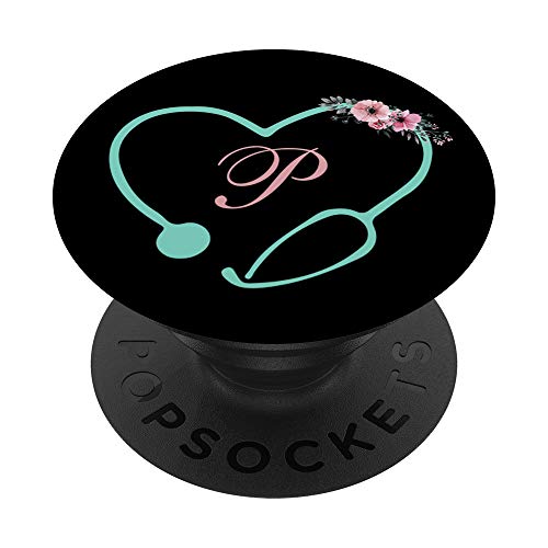 Letter P Initial Monogram Nurse Floral Stethoscope Rn