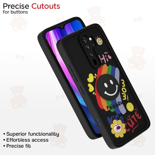 Image of Pikkme Back Cover for Redmi Note 8 Pro | Soft Silicone| Cute Rainbow Smile & 3D Cartoon Flower Design | Shockproof Raised Camera Protection Bumper Case (Black)