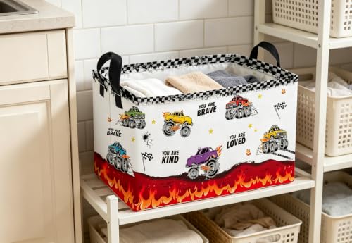 Image of Essme Rectangular Car Basket,Cute Storage Bins Organizer with Handles for Room Decor, Shelf Basket.(Flame car