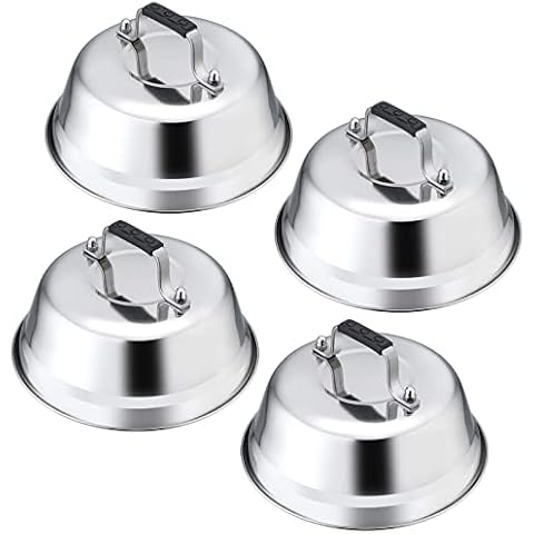 Melting Dome Lid Set of 4, Leonyo 9" Professional Stainless Steel Griddle Accessories, Durable Basting Steaming Cover for Teppanyaki Flat Top Griddle Grill, Rivets Handle, Hamburger Bacon Cheese Steak Cover