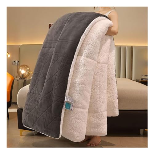 KemNet Edredón de Invierno de Terciopelo de Cordero, Núcleo de Cachemira de Lana Edredón, Cálido Gruesa Engrosado Otoño E Invierno Manta Reversible con Borreguito,Gray,150x200cm(2.5kg)