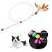 Tinksky Kitten Cat Pet Toy Wire Chaser Wand Teaser Feather With Bell Beads Play Fun Gifts (Random colour)