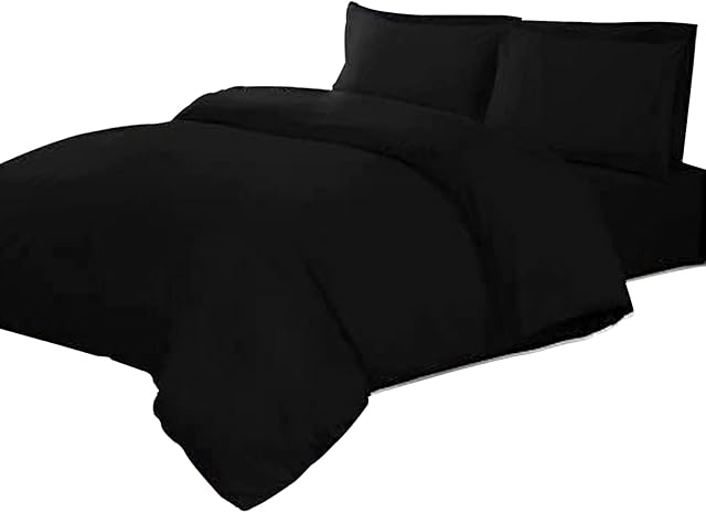 Linens World 200 Thread Count 100% Egyptian Cotton Duvet Quilt Cover Bedding Sets with Pillow cases (Black, King)