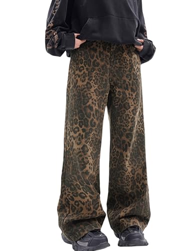 Men Y2K Leopard Print Jeans - Baggy Vintage Printed Pants with Straight Legs - Streetwear2