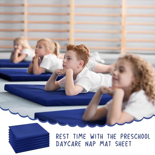 Image of VitalCozy 12 Pcs Daycare Cot Sheets for Sleeping Bulk 48 x 24 Inch Standard Size Preschool Soft Breathable Nap Rest Mat Crib Sheet for Kids Baby Boys Girls (Dark Blue)