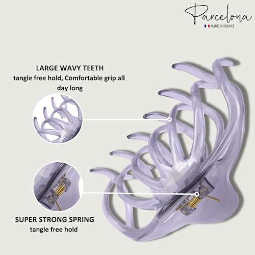 Parcelona French Dendrite Large Crystal Light Grey Wavy Teeth Jaw Hair Claws Clip Clutcher Clamp For Women And Girls For Thick Hair(Crystal Grey) #TOP2