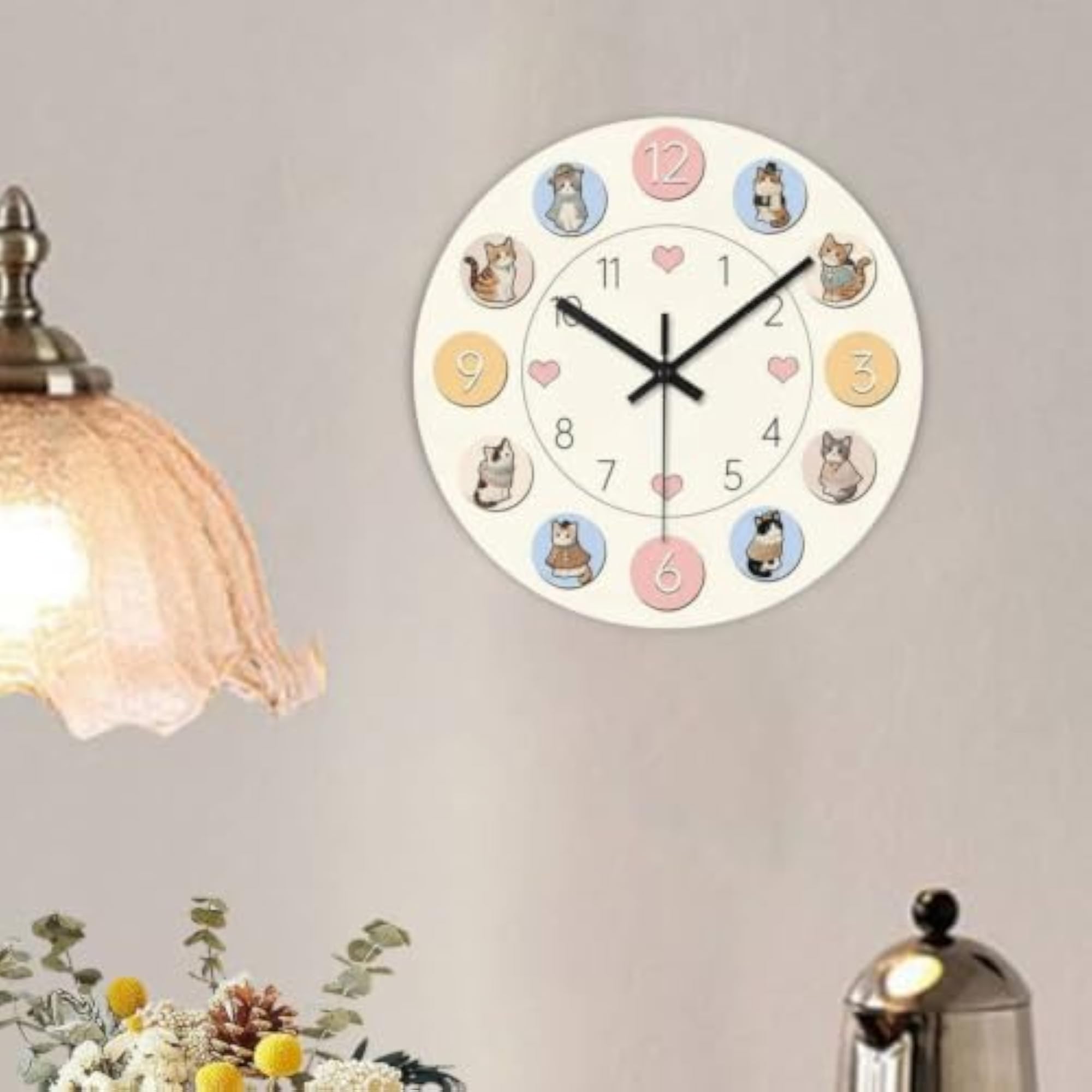 Cartoon Cat Wall Clock, Modern Design for Children's Rooms