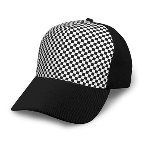 Checkerboard Black and White Pattern Unisex Classic Adjustable Curved Brim Baseball Cap, Trucker Hat