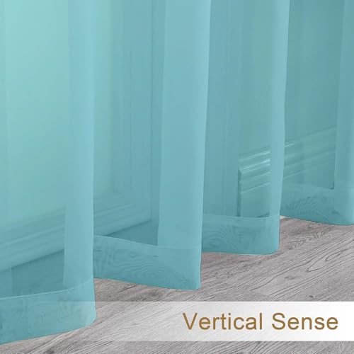Image of Chyhomenyc Aqua Sheer Curtains 84 Inches Long 2 Panels Set, Light Filtering Soft Airy Window Curtains, Rod Pocket for Living Room Bedroom Window Drapes, 42Wx84L Inch, 2PCS
