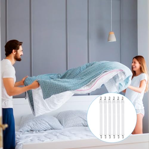 6 Piezas Sujetadores para Sábanas, Sujetadores de Hojas, Ajustables Elásticos Correas Cama Clips para Sábanas o Sofás, Blanco (Extender 55-250 cm)