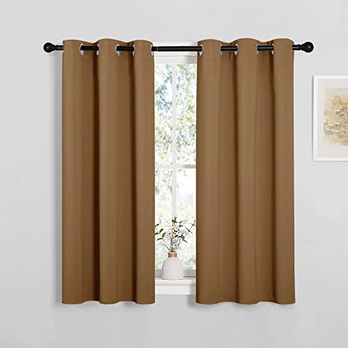 Image of NICETOWN Sleek Blackout Curtains 45 inches Length for Small Windows, Noise Reducing and Block Draft Panels for Door Doorway Laundry Office Luxury Decor Theme (2 Panels, Gold Brown, W34 x L45 -Inch)