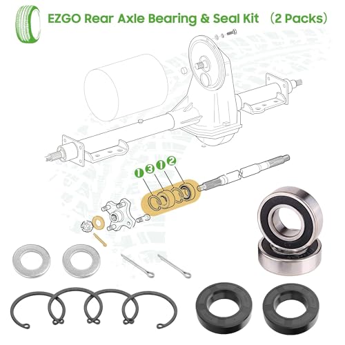 Image of 10L0L Golf Cart Rear Axle Bearing & Seal for EZGO TXT RXV Marathon Medalist Electric Models 1978 Up, Bearing Shaft Kit Replace OEM# 611931, 620343, 15112G1, 15114G1, 70181G01, 230-889, 82705-78