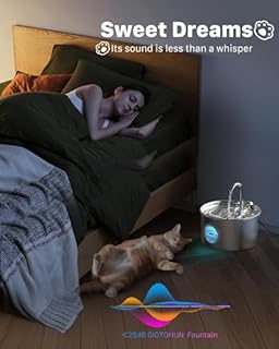 Fontanella per Gatti Acciaio: Fontana per Animali Domestici - 2.2L Fontanella Gatto - Super Silenzioso Dispenser Acqua - Mantiene l'acqua Fresca - con 6 Filtris + 3 Spugne