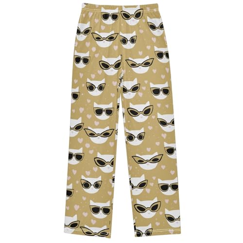 Boy's Pants Fashion Cats in Glasses Jogger Pants Elastic Waist Long Bottoms Trousers with Pockets 6-14 Years